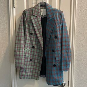 Avec Les Filles Double Plaid Blazer Jacket